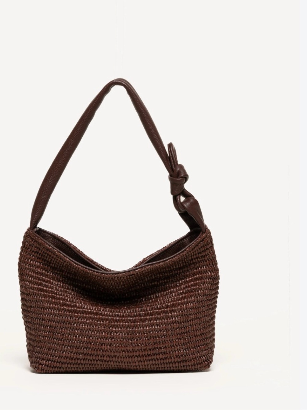 M Gemi Attila Brown Raffia Shoulder Bag with Knot Detail. NWT